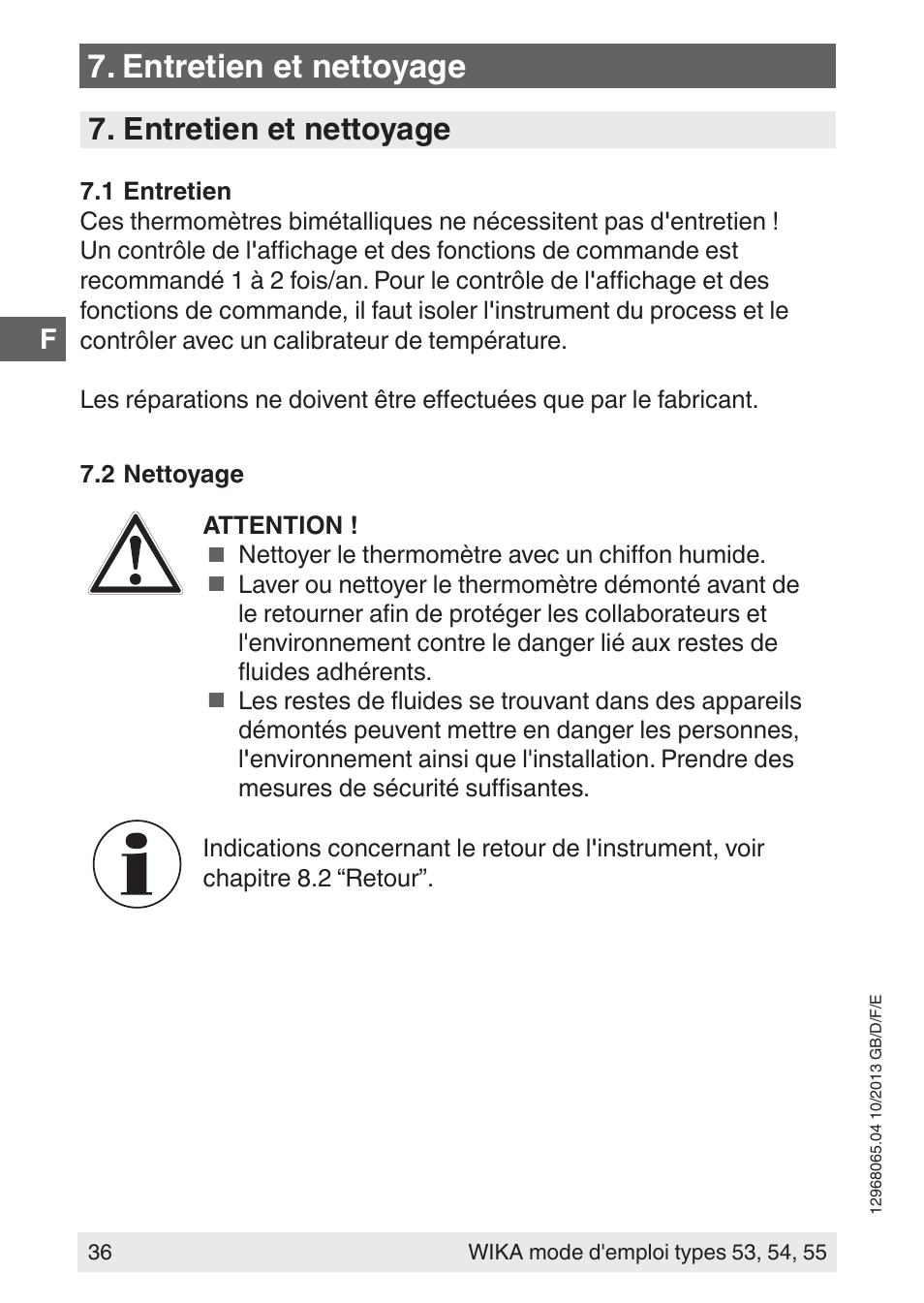 Entretien et nettoyage | WIKA 55 User Manual | Page 36 / 52