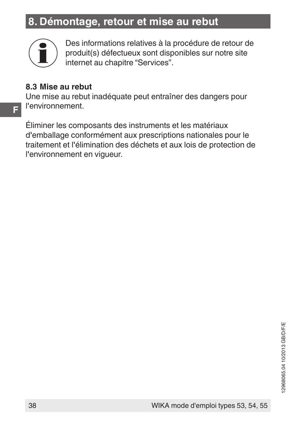 Démontage, retour et mise au rebut | WIKA 55 User Manual | Page 38 / 52
