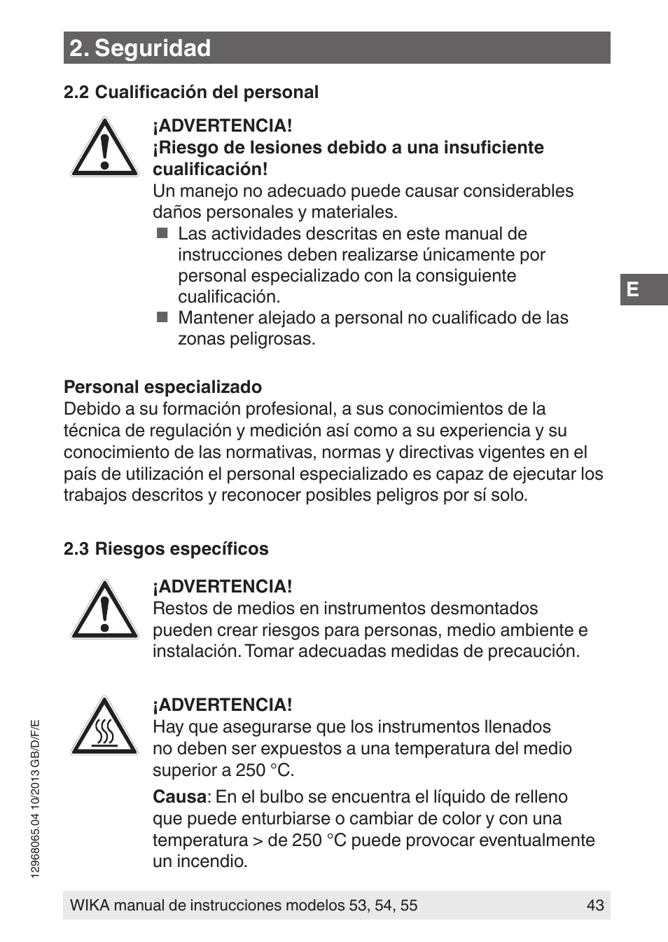 Seguridad | WIKA 55 User Manual | Page 43 / 52