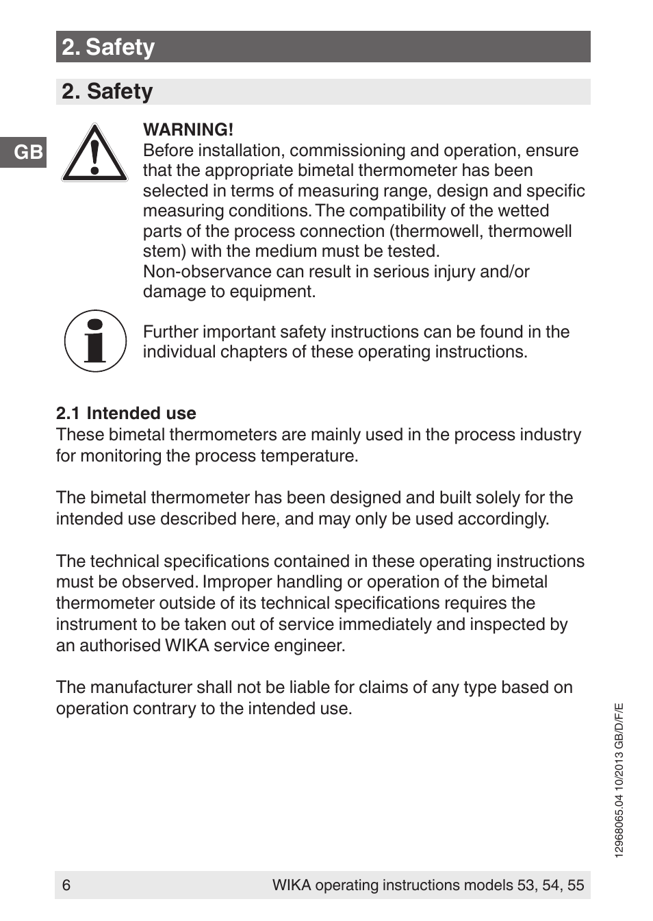 Safety | WIKA 55 User Manual | Page 6 / 52