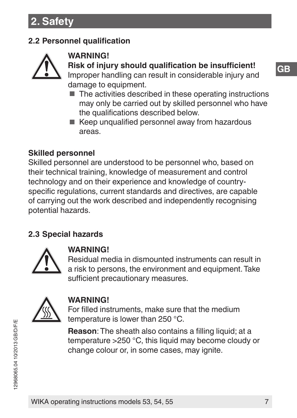 Safety | WIKA 55 User Manual | Page 7 / 52