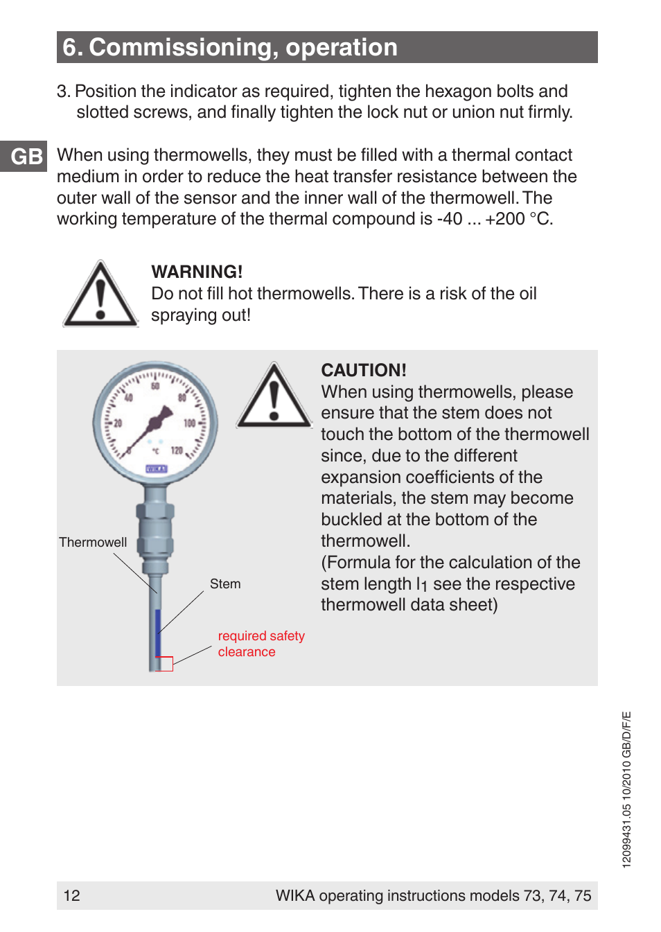 Commissioning, operation | WIKA 73 User Manual | Page 12 / 60