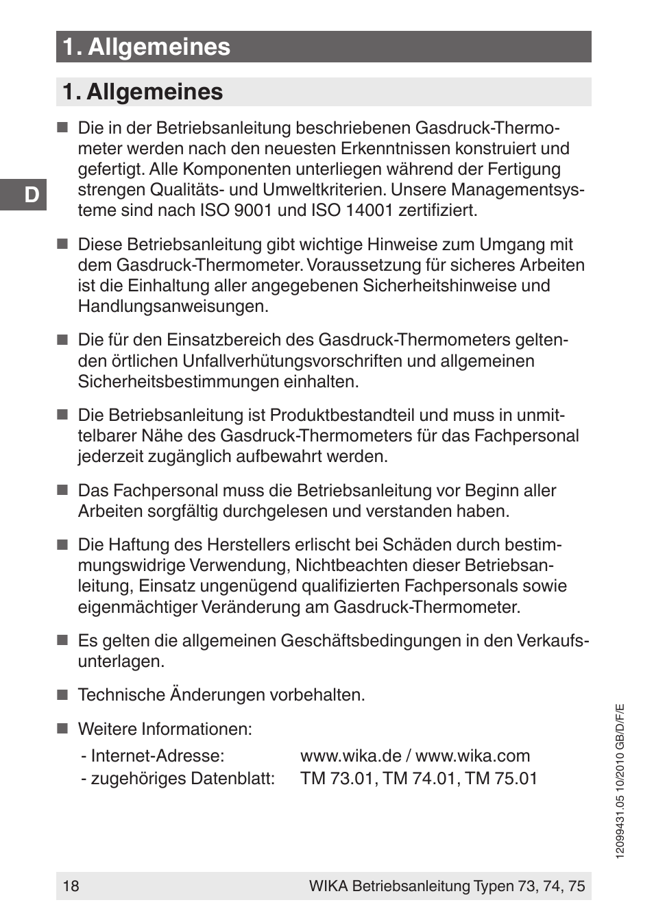 Allgemeines | WIKA 73 User Manual | Page 18 / 60