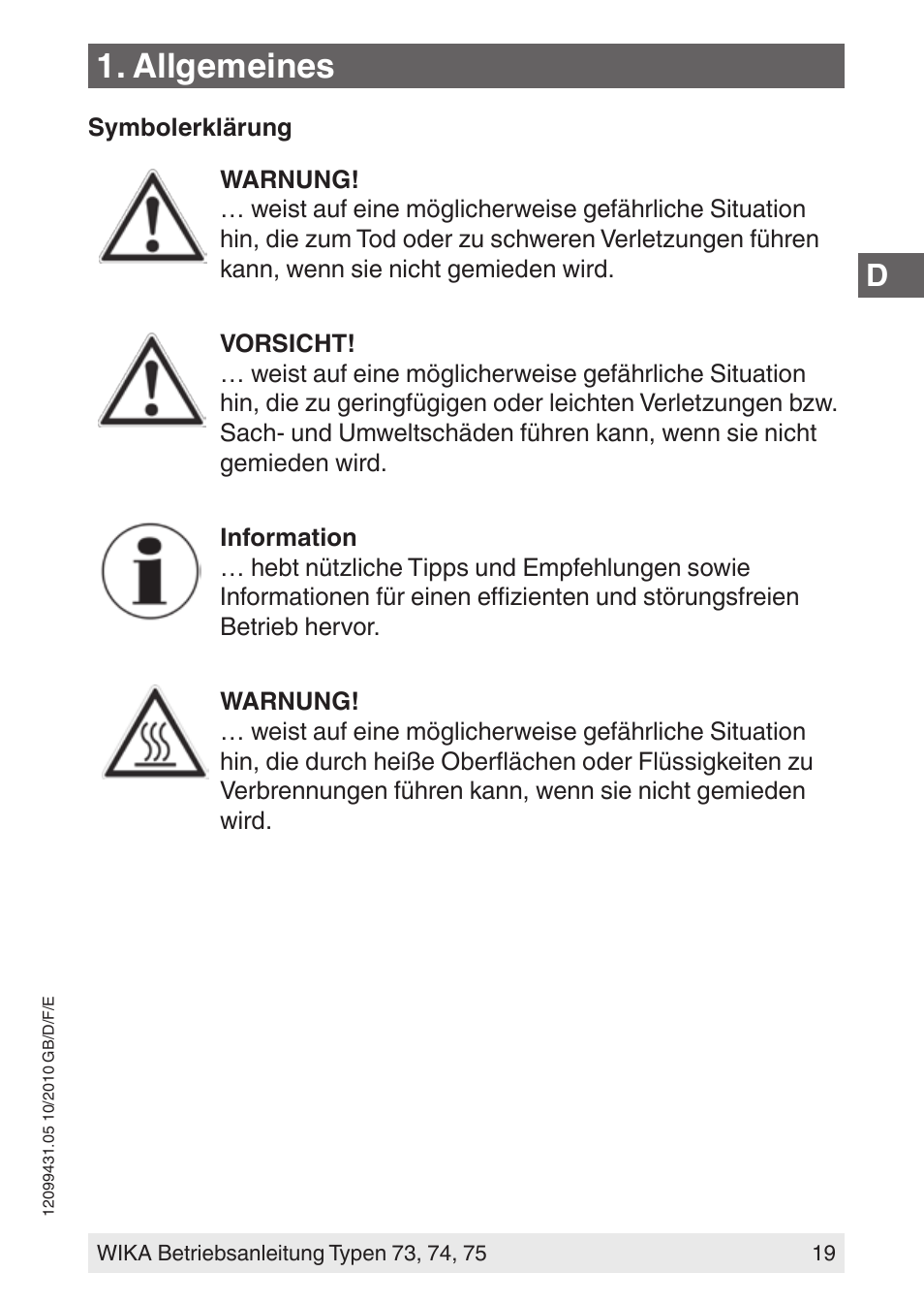 Allgemeines | WIKA 73 User Manual | Page 19 / 60