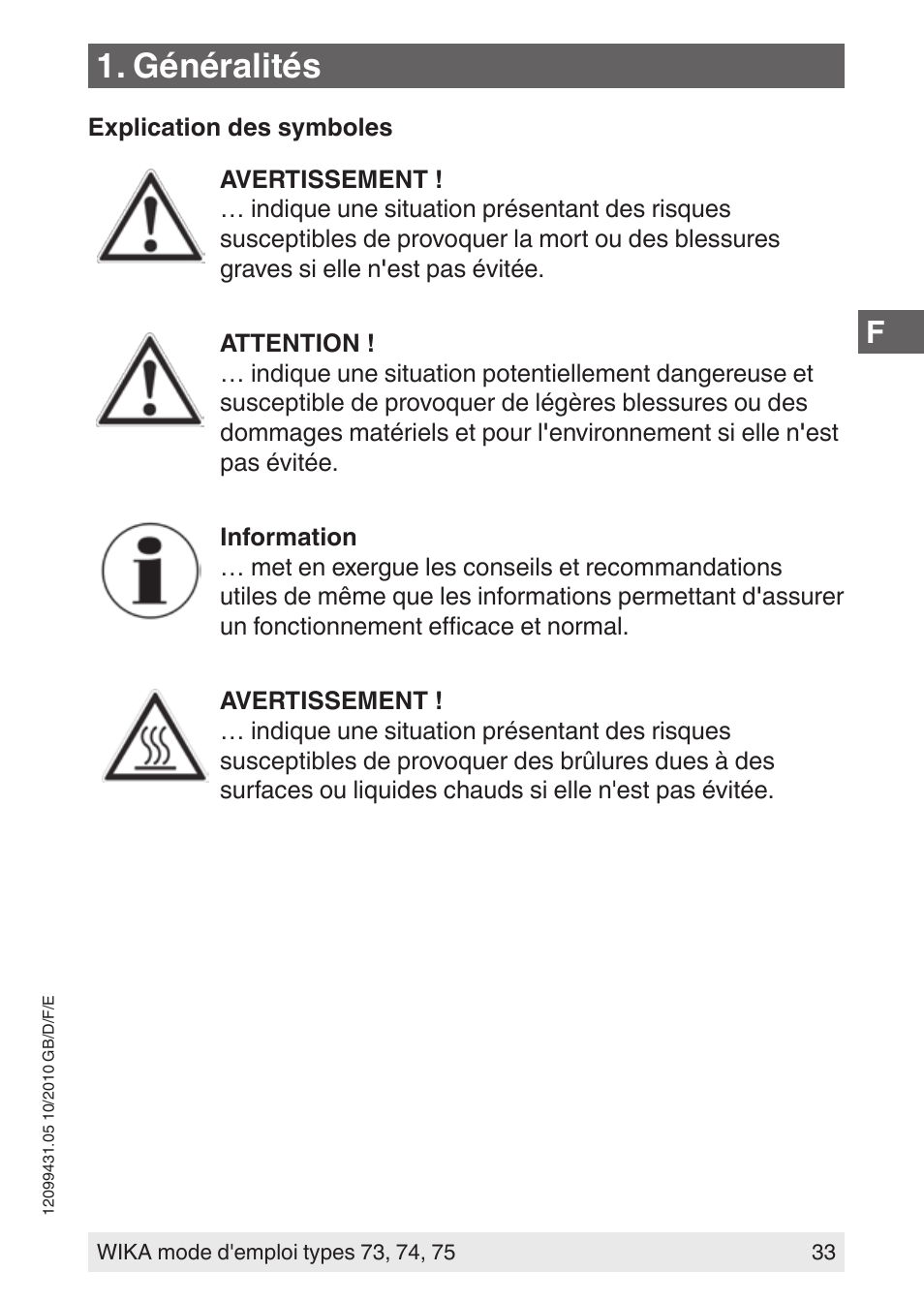 Généralités | WIKA 73 User Manual | Page 33 / 60