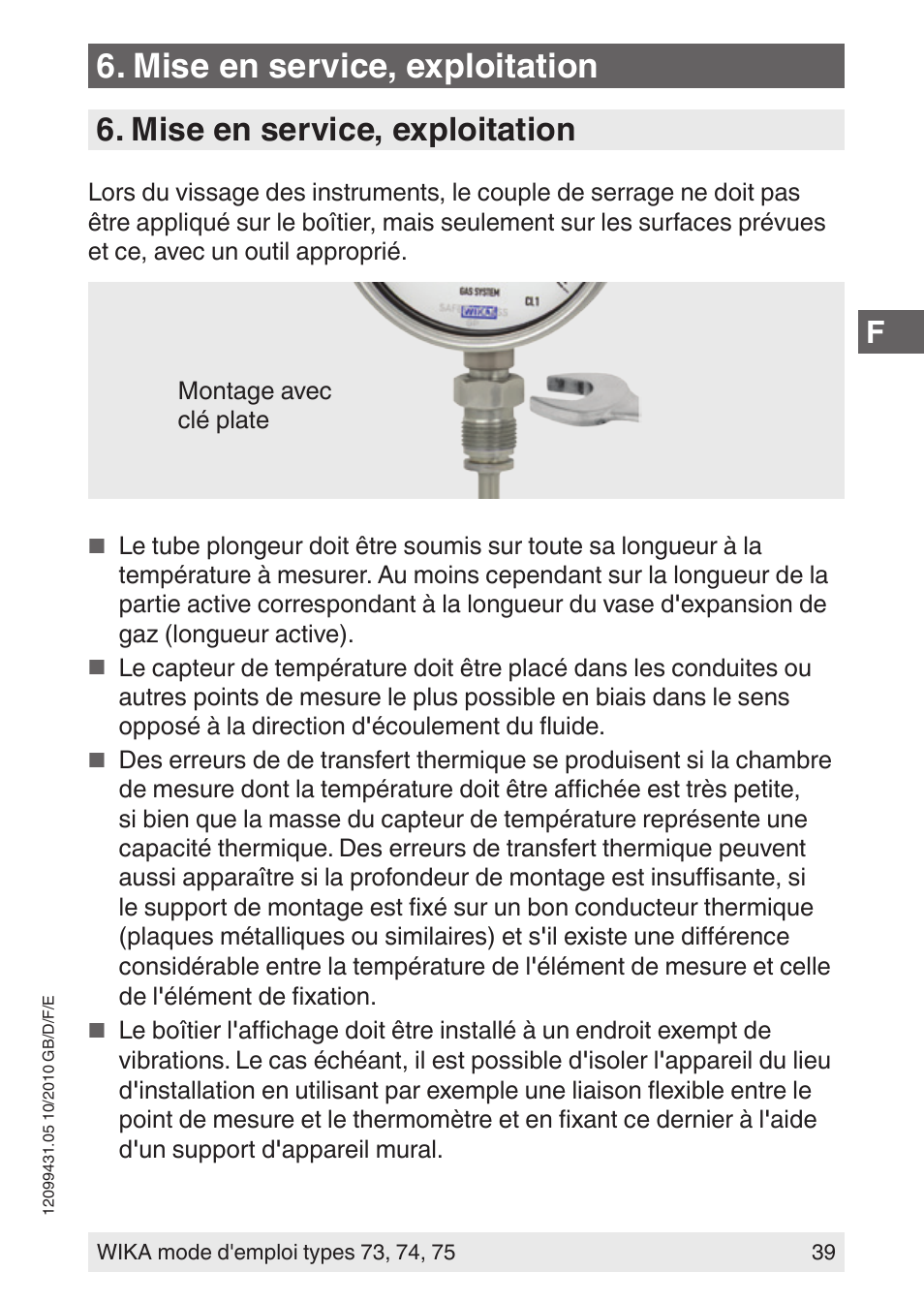 Mise en service, exploitation | WIKA 73 User Manual | Page 39 / 60