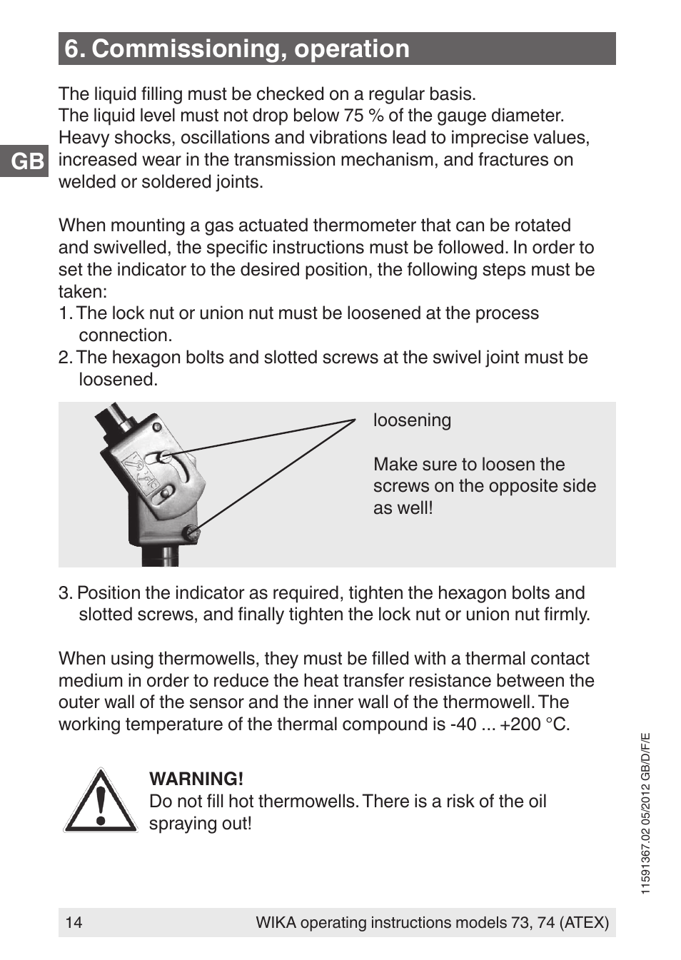 Commissioning, operation | WIKA 73 User Manual | Page 14 / 68