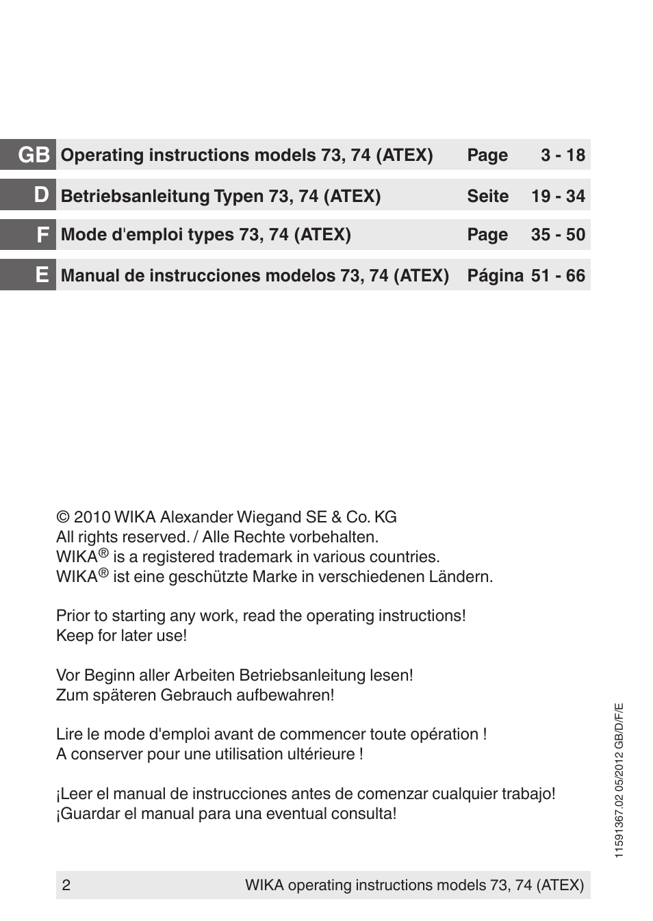 Dgb e f | WIKA 73 User Manual | Page 2 / 68