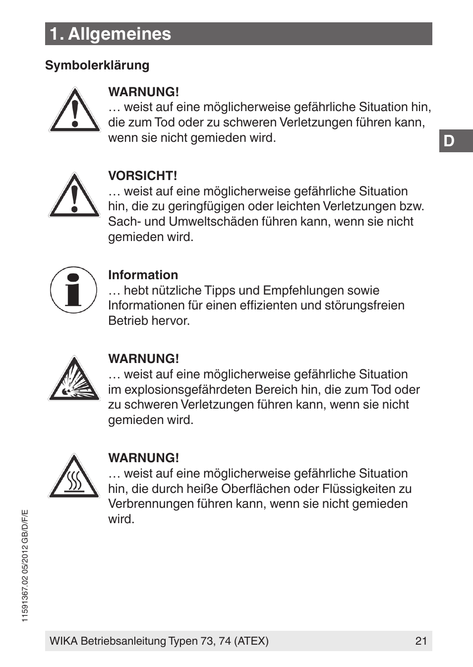 Allgemeines | WIKA 73 User Manual | Page 21 / 68