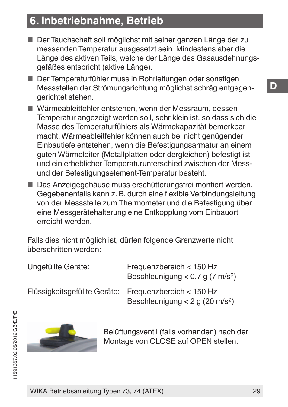 Inbetriebnahme, betrieb | WIKA 73 User Manual | Page 29 / 68