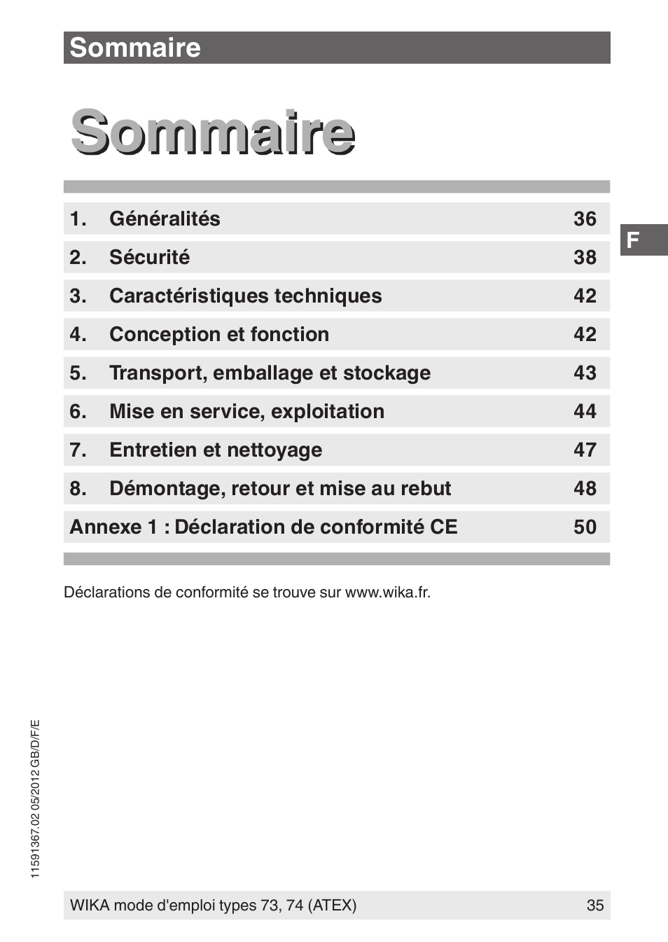 Sommaire | WIKA 73 User Manual | Page 35 / 68