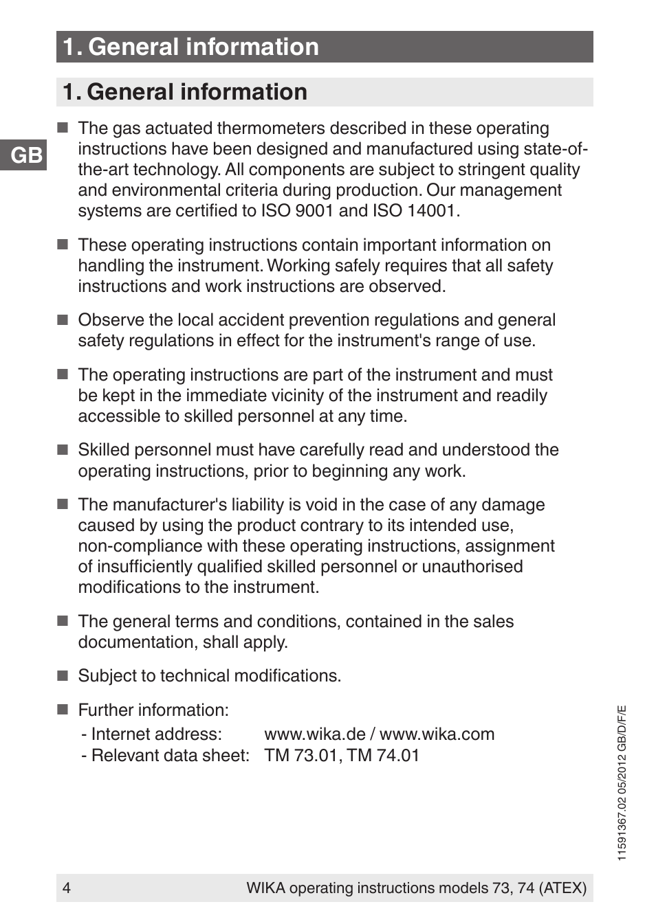 General information | WIKA 73 User Manual | Page 4 / 68