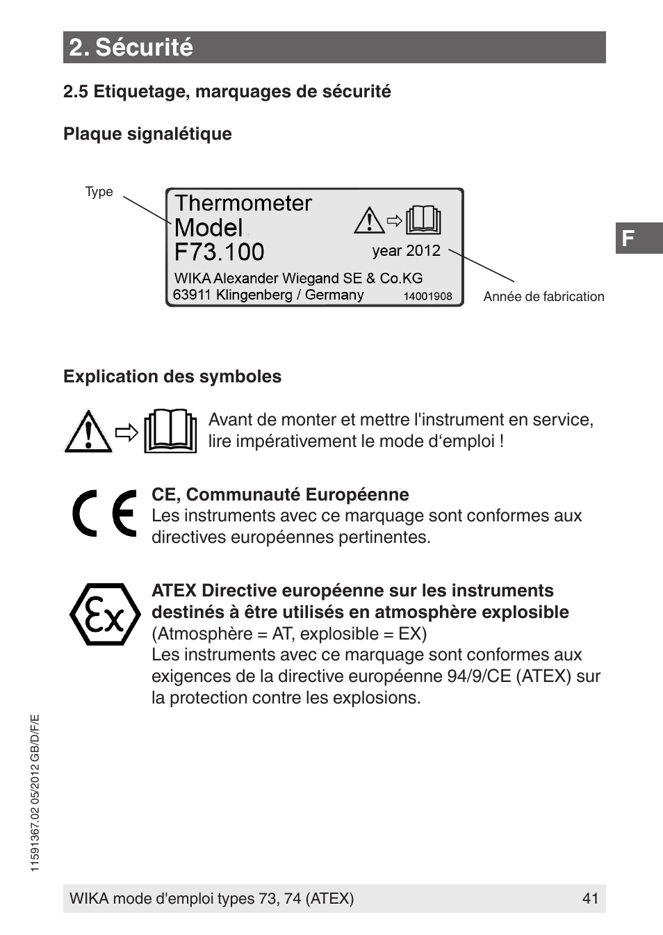 Sécurité | WIKA 73 User Manual | Page 41 / 68