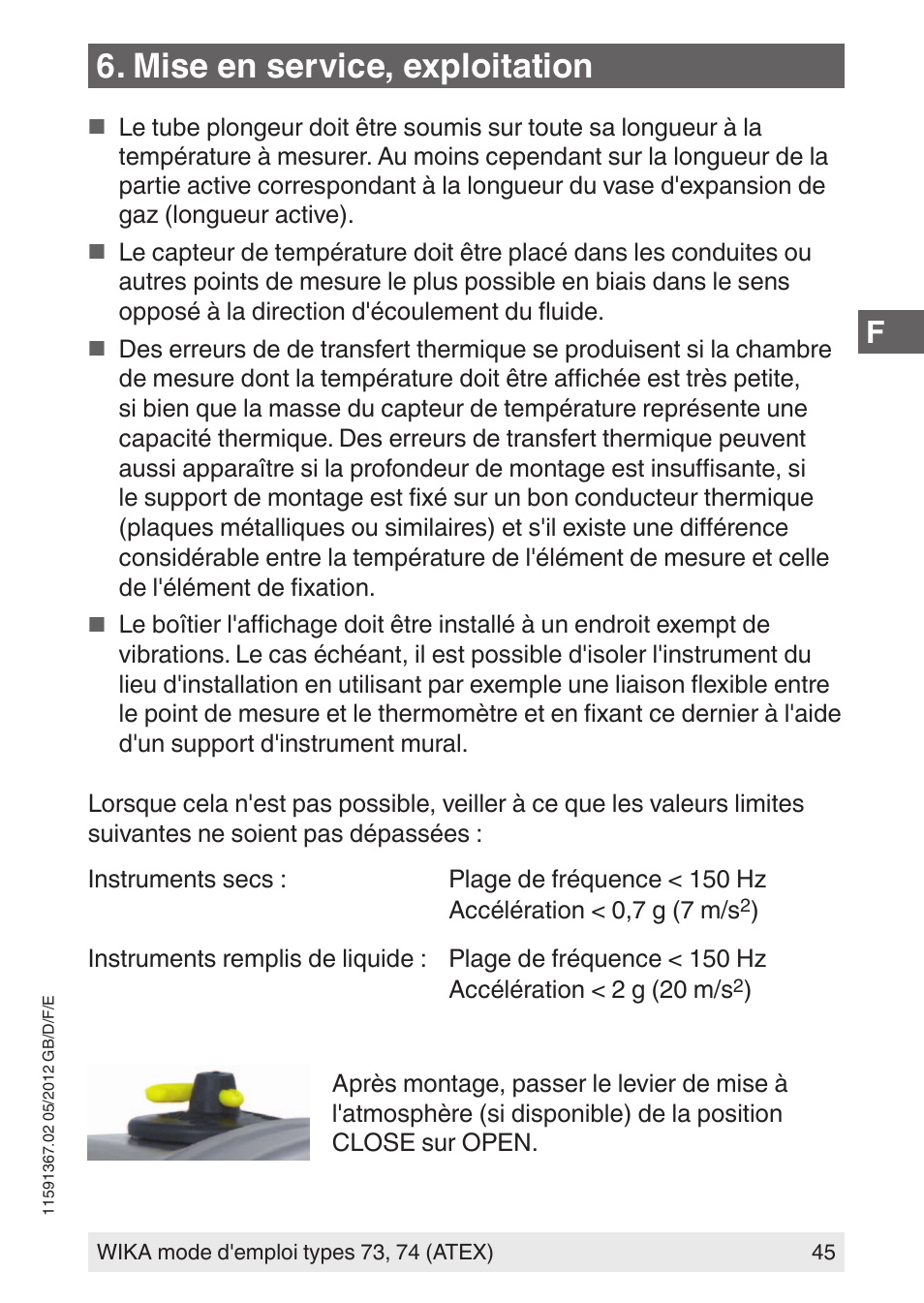 Mise en service, exploitation | WIKA 73 User Manual | Page 45 / 68