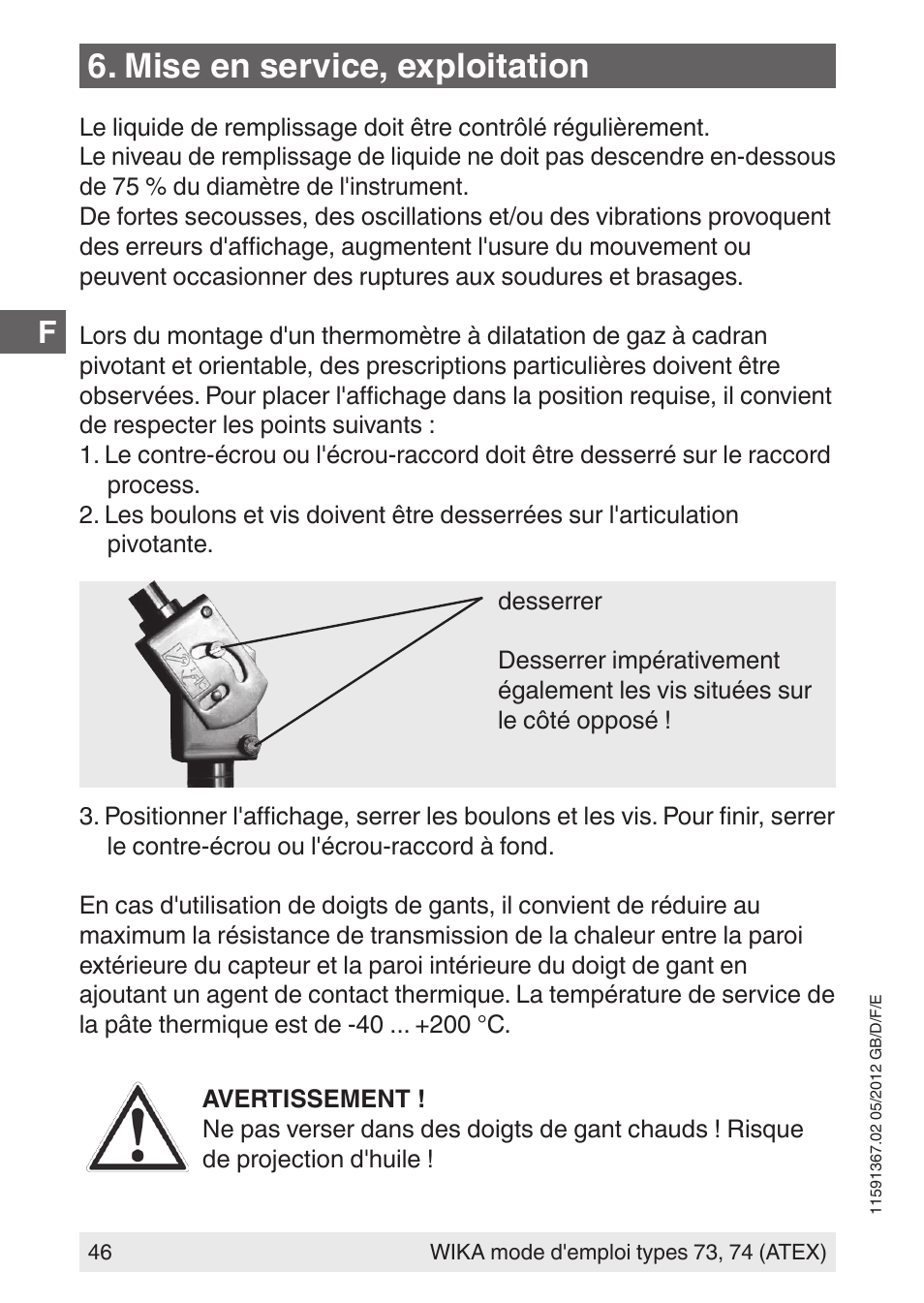 Mise en service, exploitation | WIKA 73 User Manual | Page 46 / 68