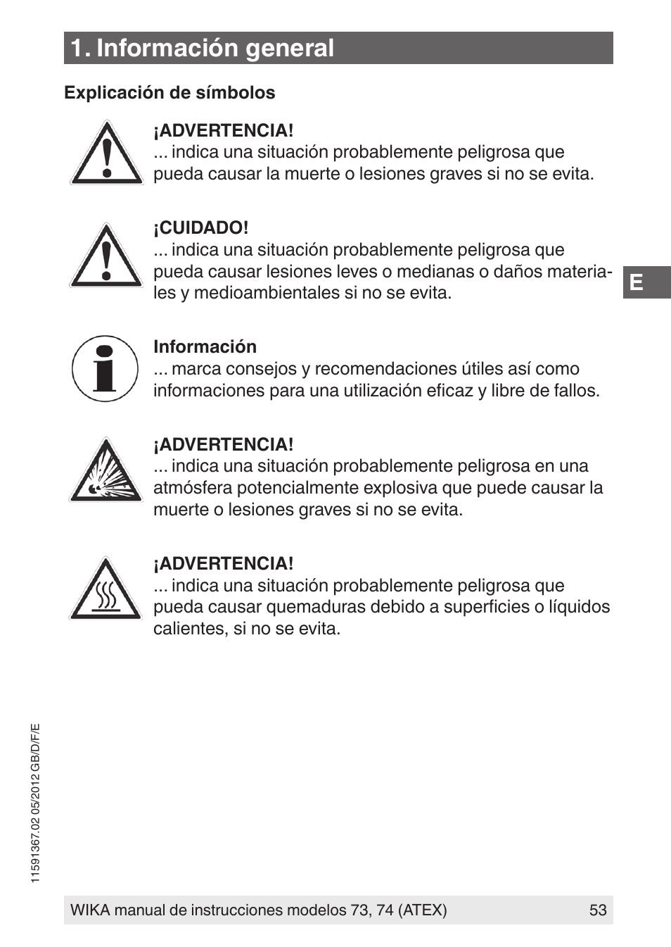 Información general | WIKA 73 User Manual | Page 53 / 68