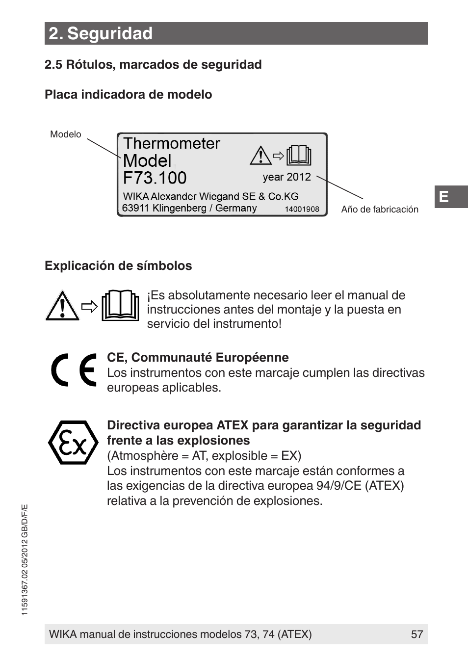 Seguridad | WIKA 73 User Manual | Page 57 / 68
