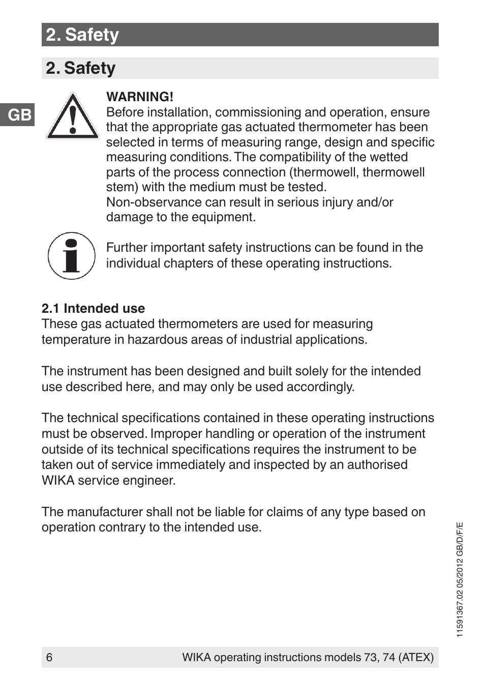 Safety | WIKA 73 User Manual | Page 6 / 68