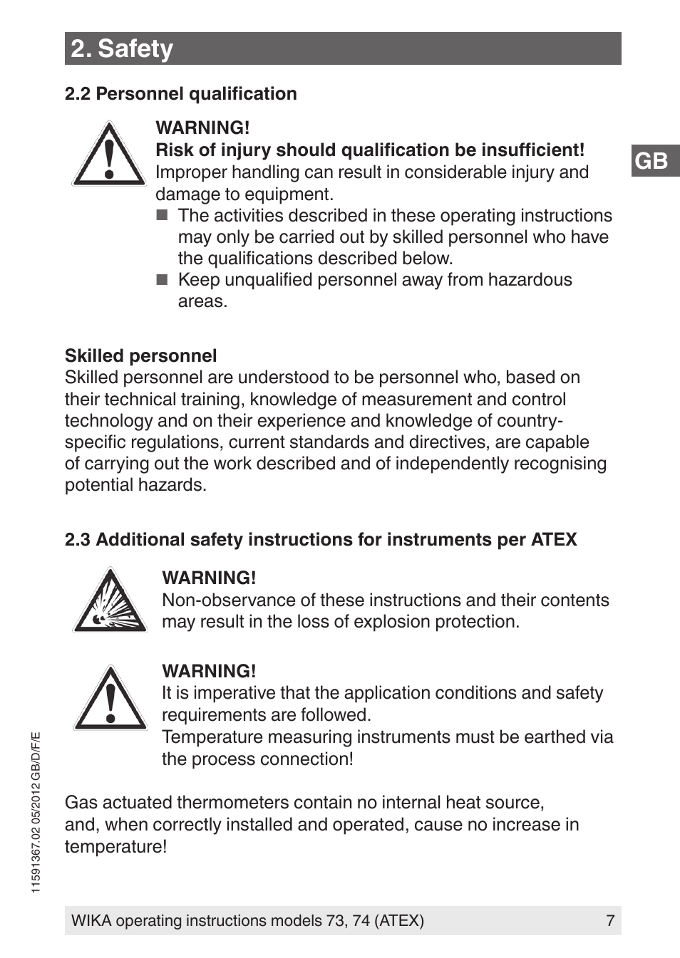 Safety | WIKA 73 User Manual | Page 7 / 68