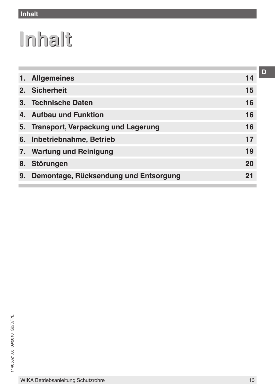 Inhalt | WIKA TW10-P User Manual | Page 13 / 44