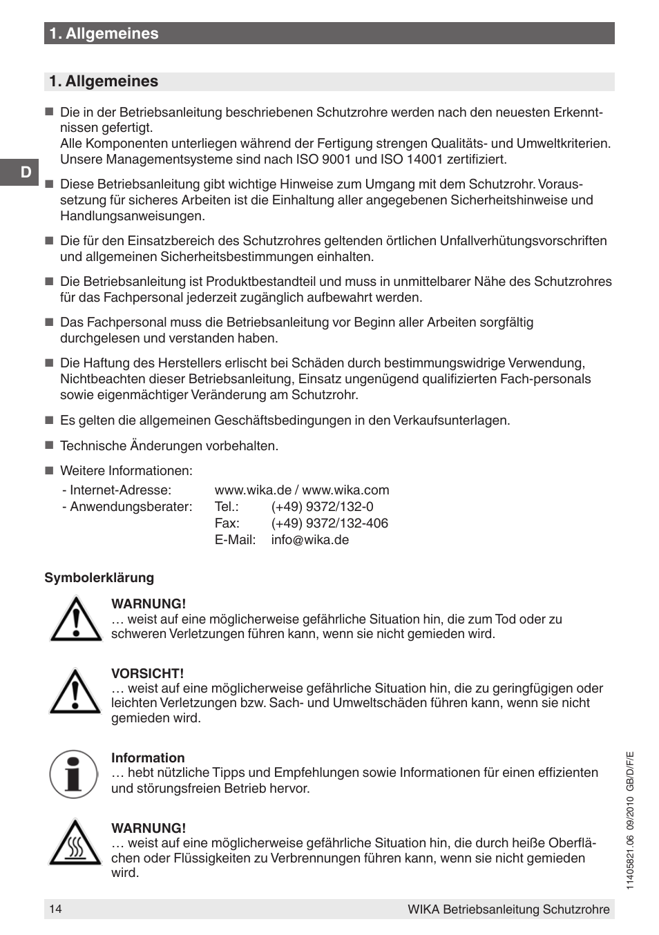 D1. allgemeines, Allgemeines | WIKA TW10-P User Manual | Page 14 / 44