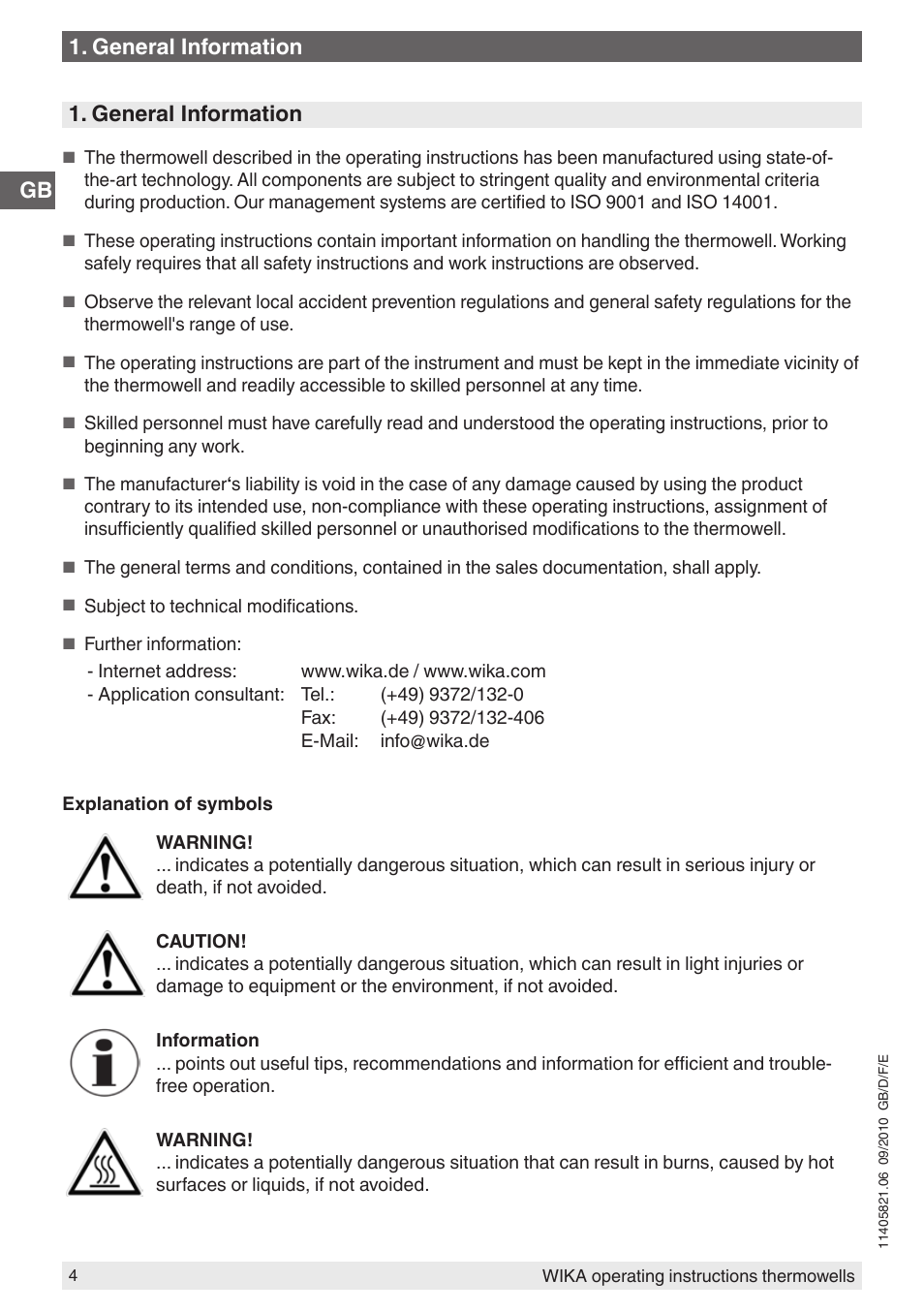 Gb 1. general information, General information | WIKA TW10-P User Manual | Page 4 / 44