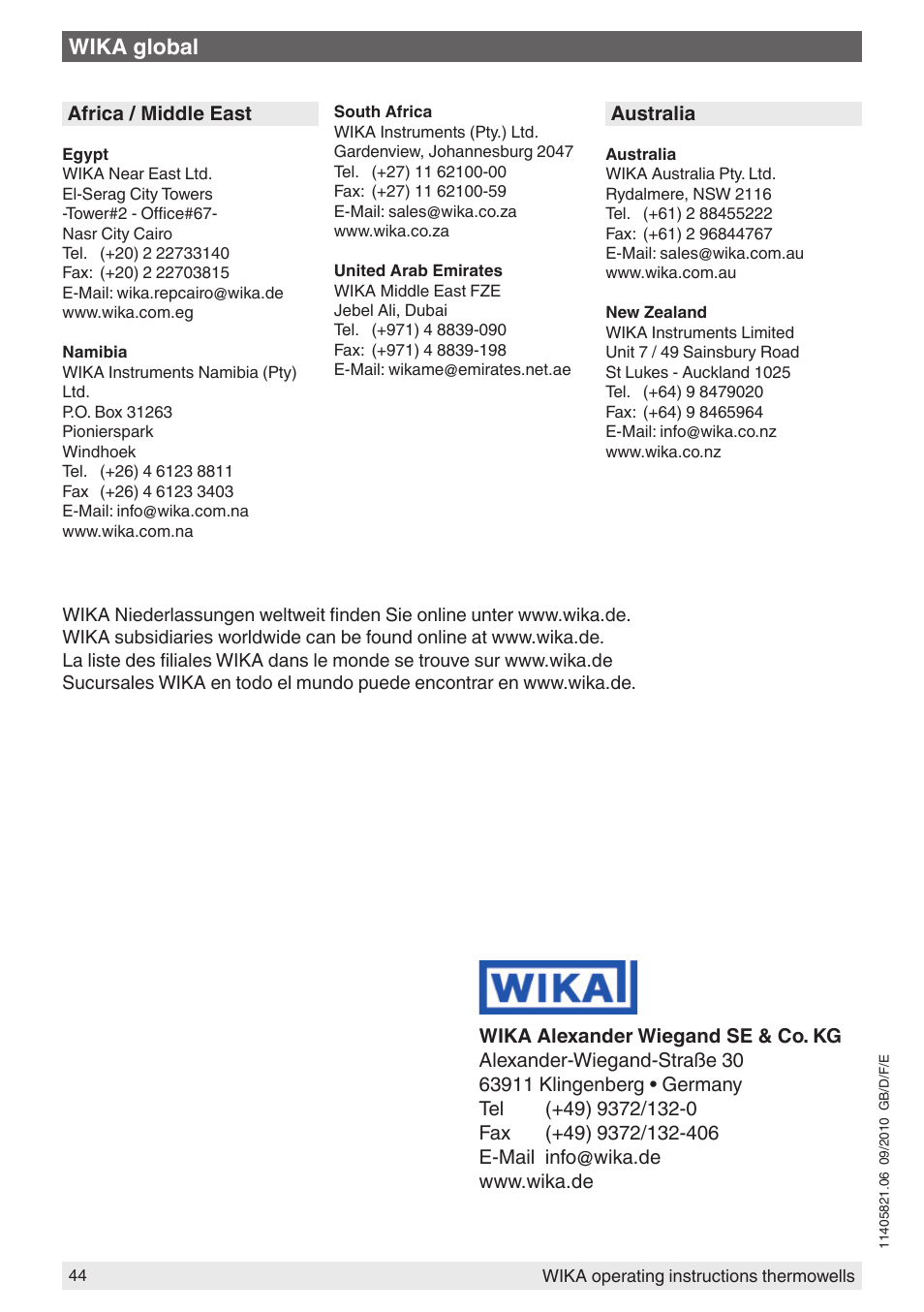 Wika global | WIKA TW10-P User Manual | Page 44 / 44