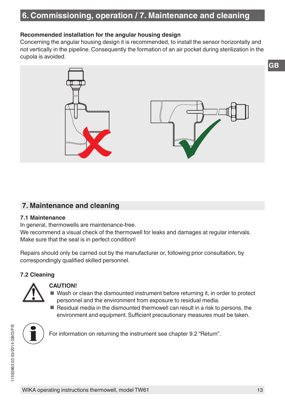 Maintenance and cleaning | WIKA TW61 User Manual | Page 13 / 68