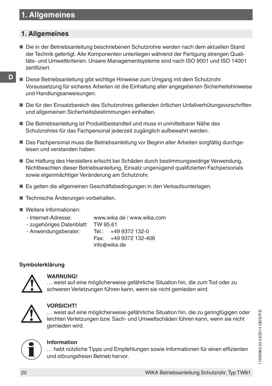 Allgemeines | WIKA TW61 User Manual | Page 20 / 68