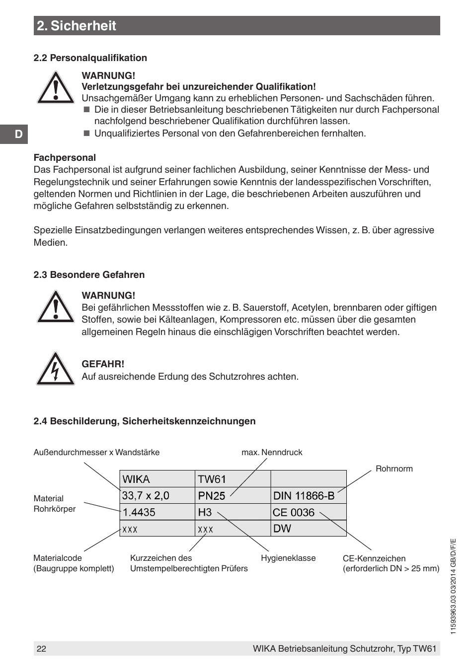 Sicherheit | WIKA TW61 User Manual | Page 22 / 68