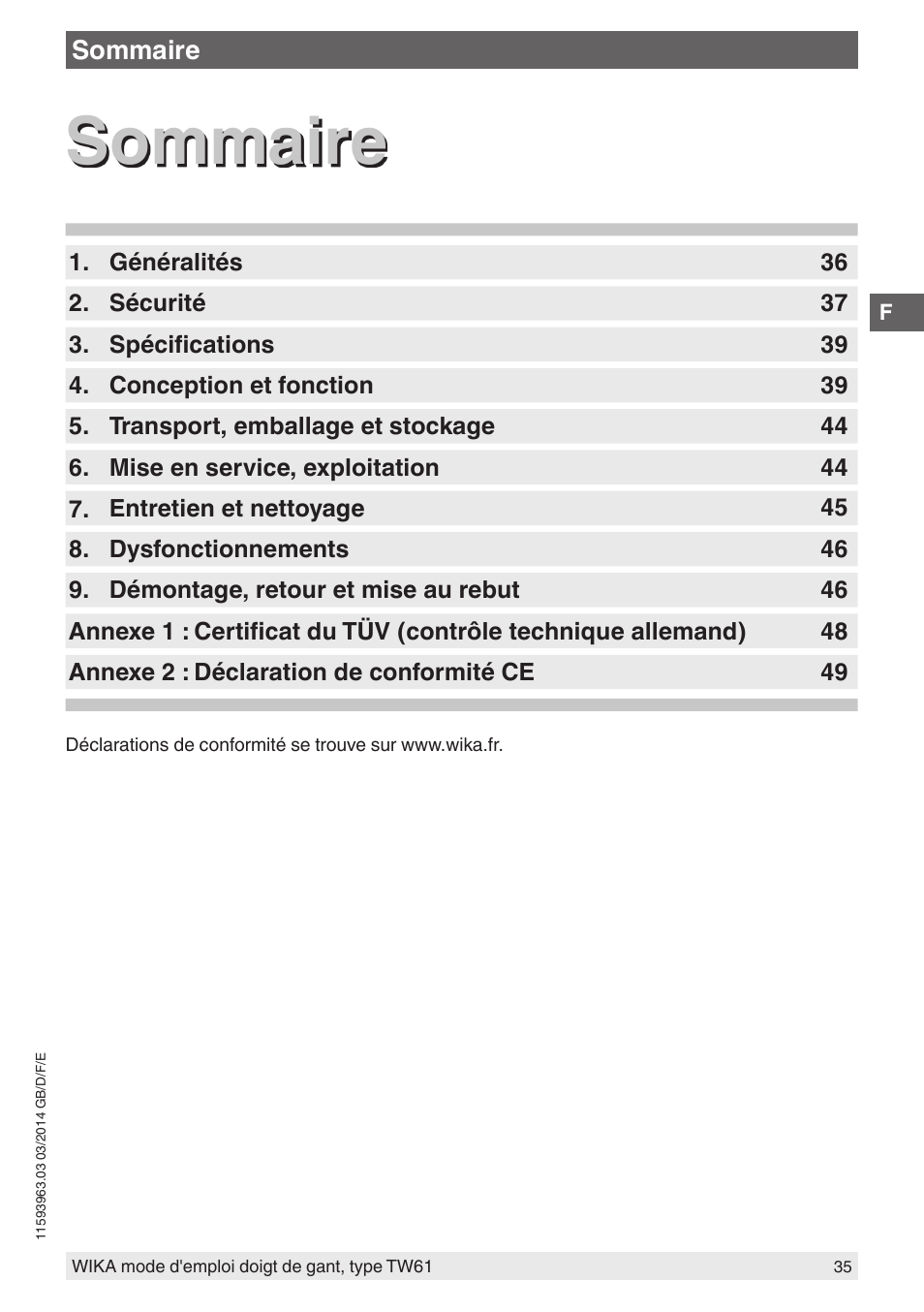 Sommaire | WIKA TW61 User Manual | Page 35 / 68