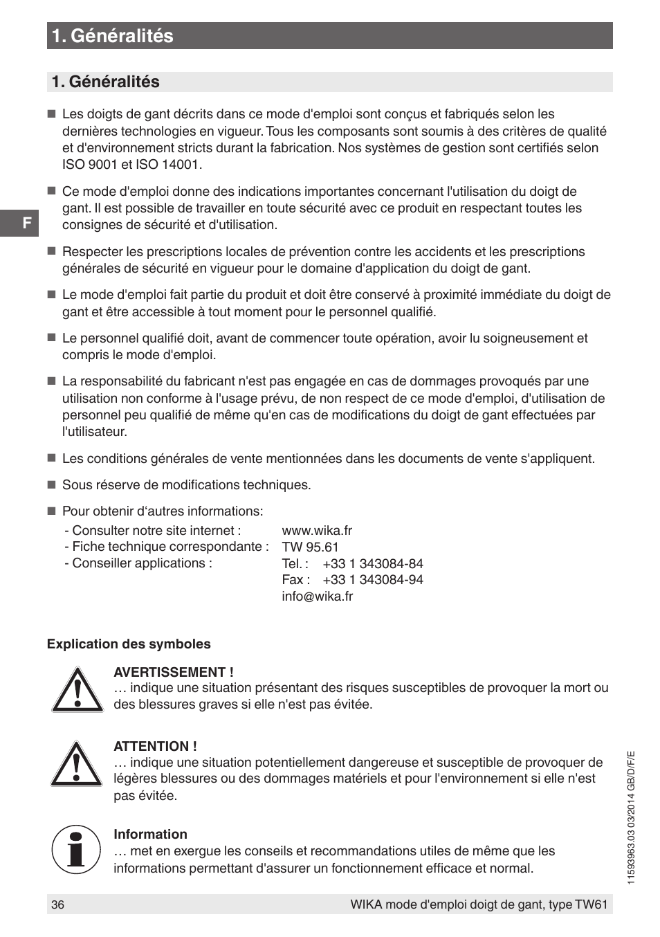 Généralités | WIKA TW61 User Manual | Page 36 / 68