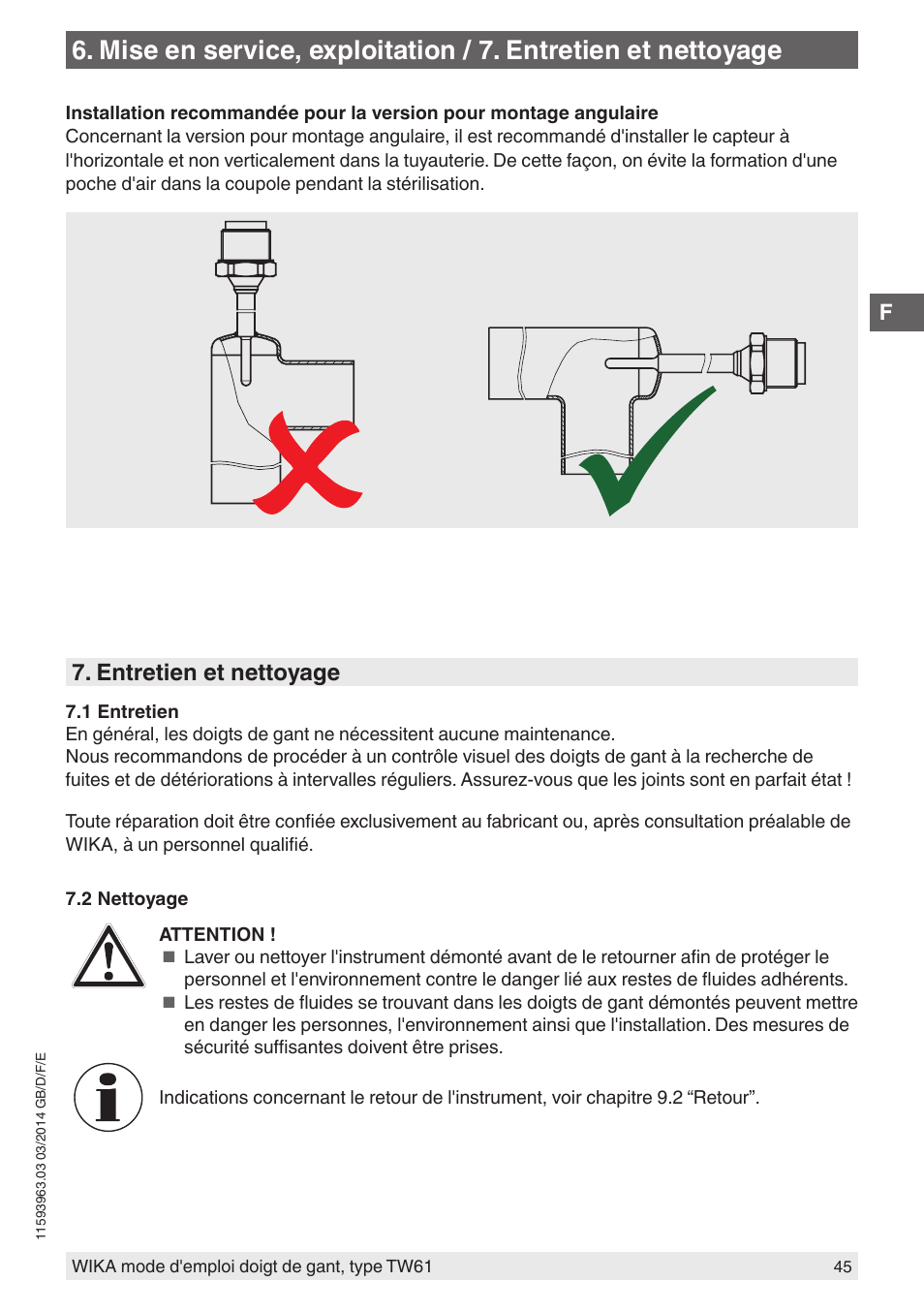 Entretien et nettoyage | WIKA TW61 User Manual | Page 45 / 68