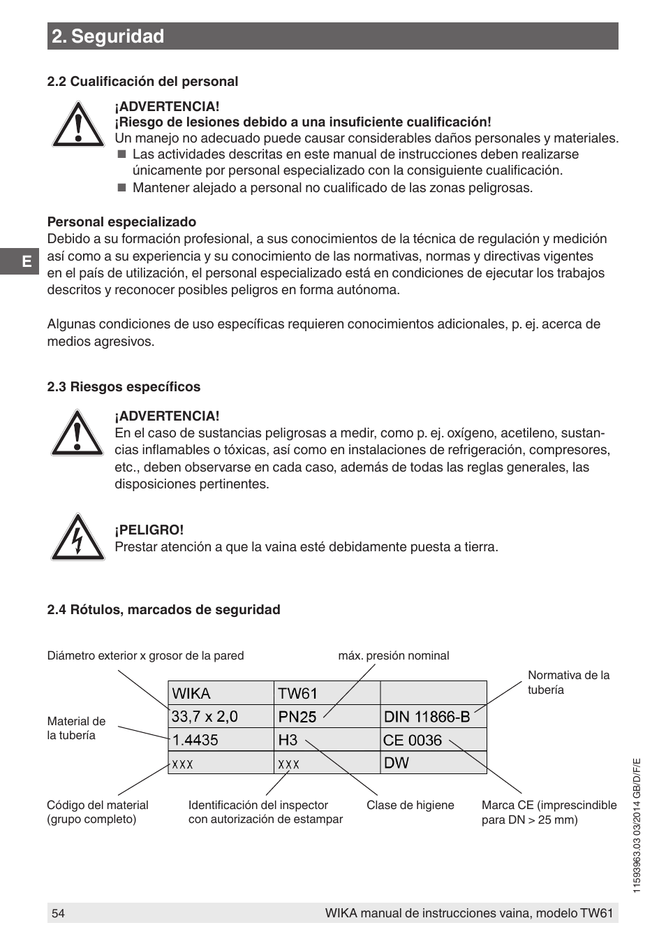 Seguridad | WIKA TW61 User Manual | Page 54 / 68