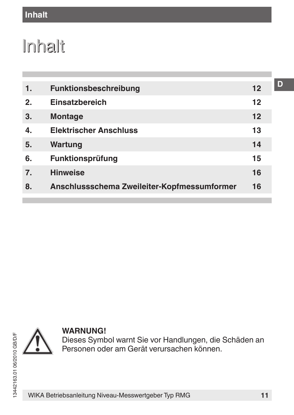 Inhalt | WIKA FLR User Manual | Page 11 / 28