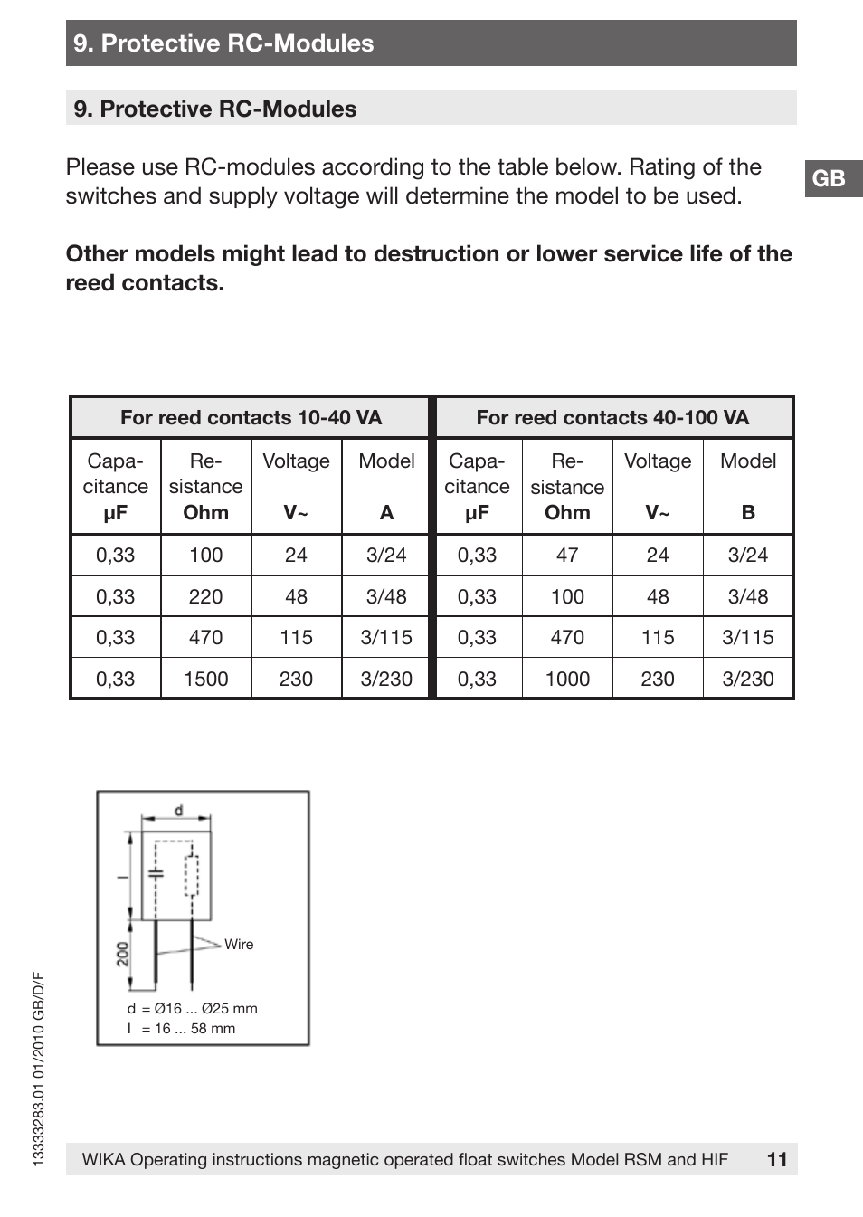 Protective rc-modules | WIKA HIF User Manual | Page 11 / 36