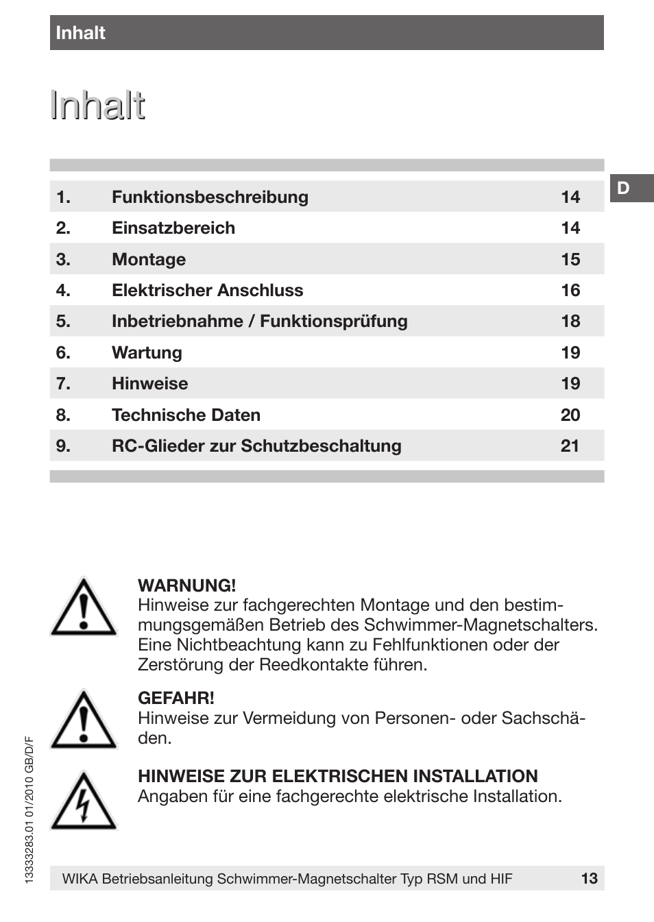 Inhalt | WIKA HIF User Manual | Page 13 / 36