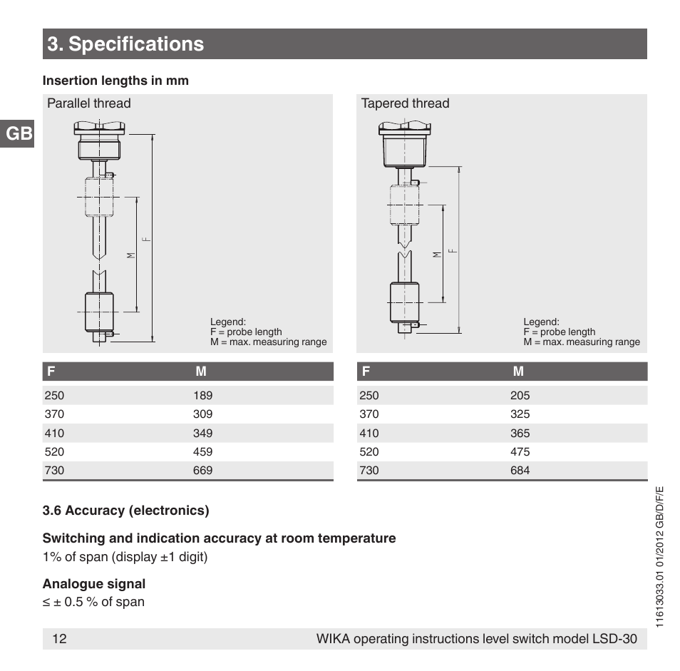 Specifications | WIKA LSD-30 User Manual | Page 12 / 104