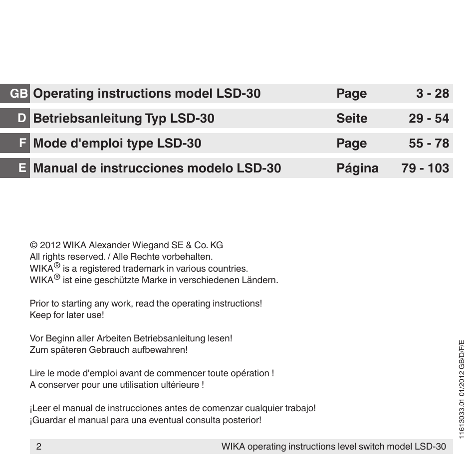 WIKA LSD-30 User Manual | Page 2 / 104