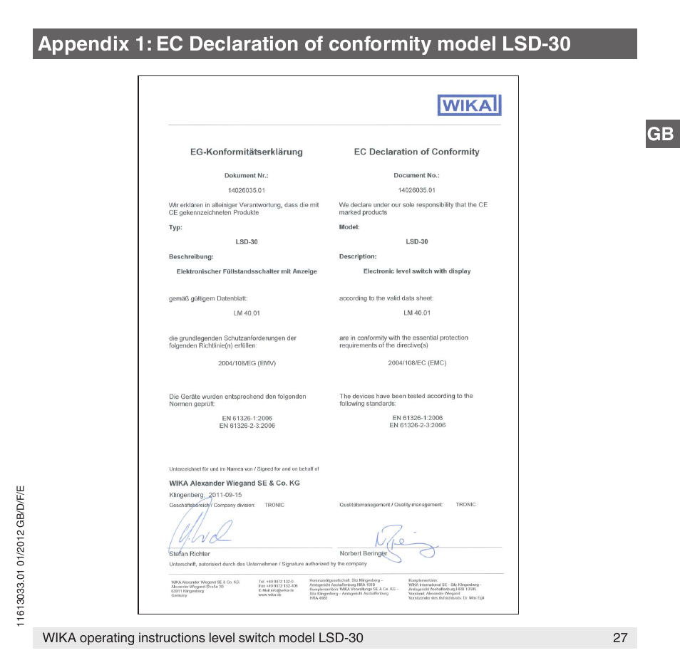 WIKA LSD-30 User Manual | Page 27 / 104