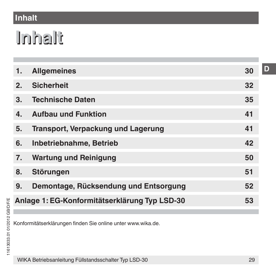 Inhalt | WIKA LSD-30 User Manual | Page 29 / 104