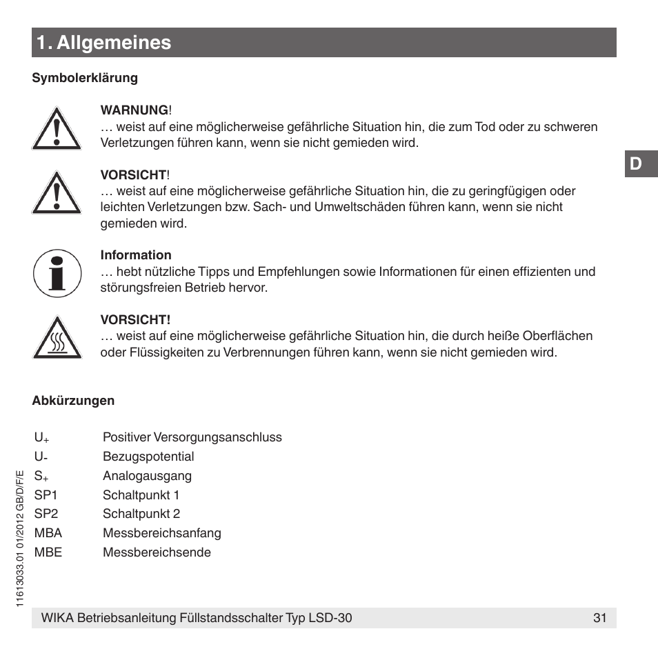 Allgemeines | WIKA LSD-30 User Manual | Page 31 / 104