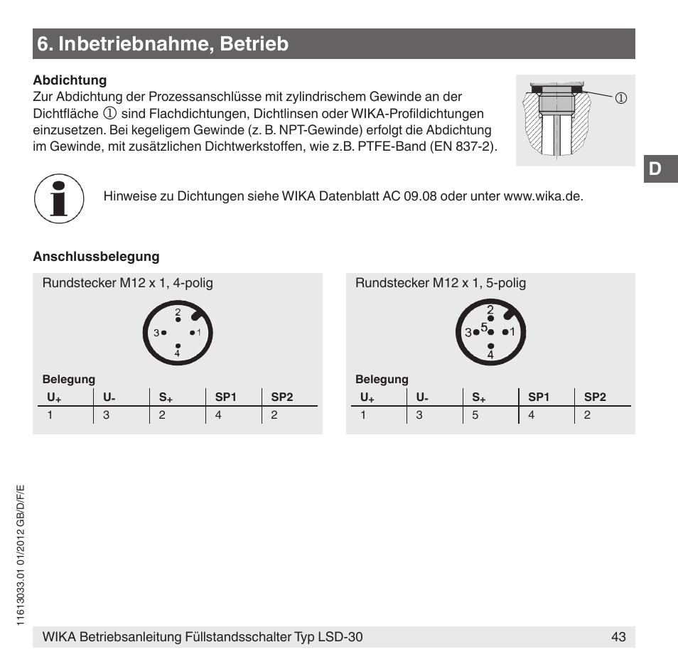 Inbetriebnahme, betrieb | WIKA LSD-30 User Manual | Page 43 / 104