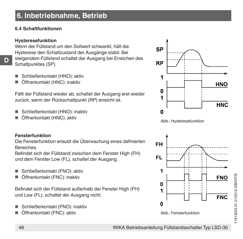 Inbetriebnahme, betrieb | WIKA LSD-30 User Manual | Page 48 / 104