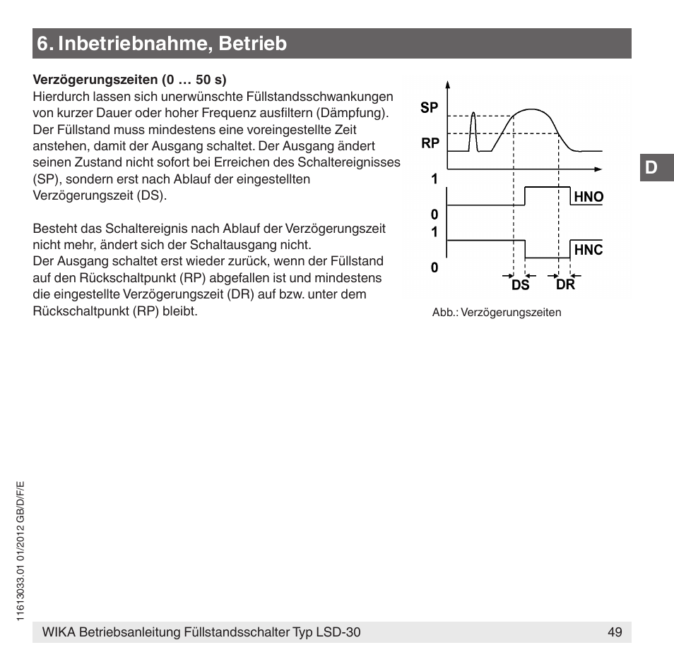 Inbetriebnahme, betrieb | WIKA LSD-30 User Manual | Page 49 / 104