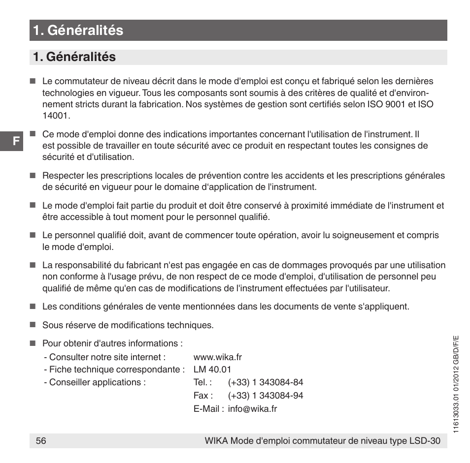 Généralités | WIKA LSD-30 User Manual | Page 56 / 104