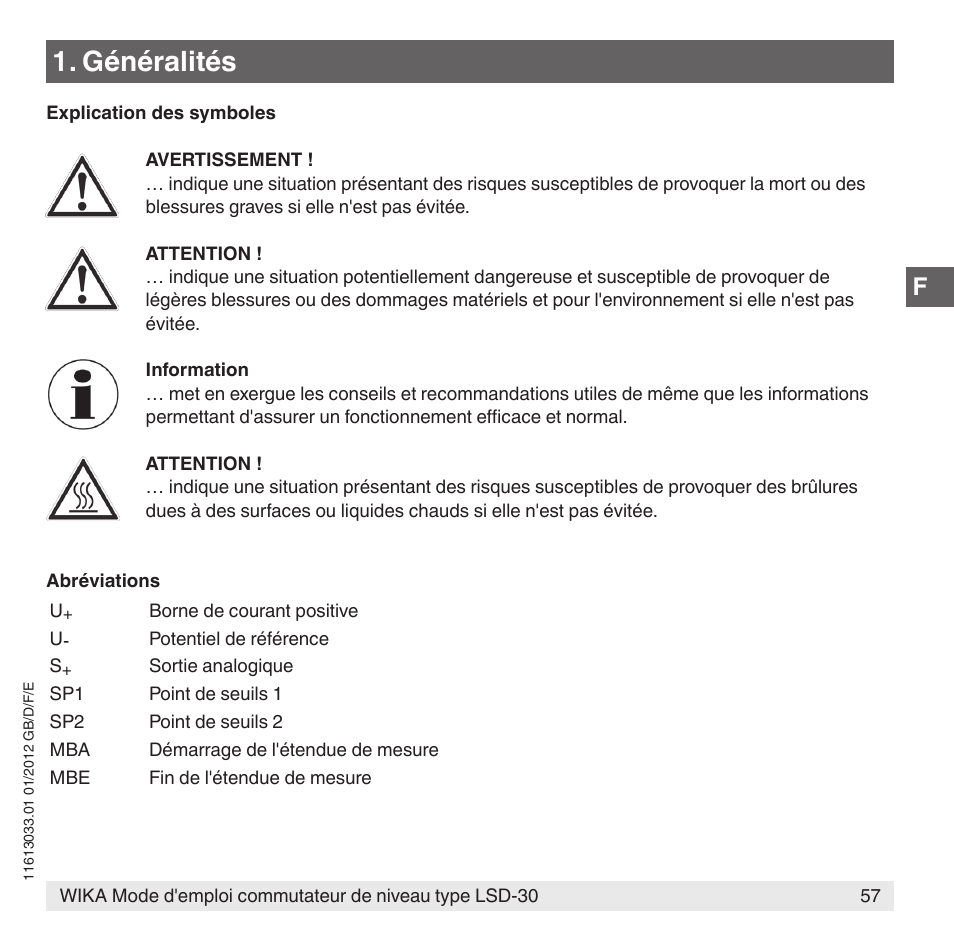 Généralités | WIKA LSD-30 User Manual | Page 57 / 104