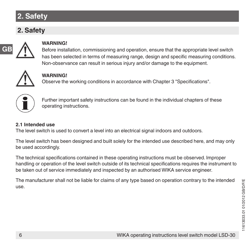 Safety | WIKA LSD-30 User Manual | Page 6 / 104