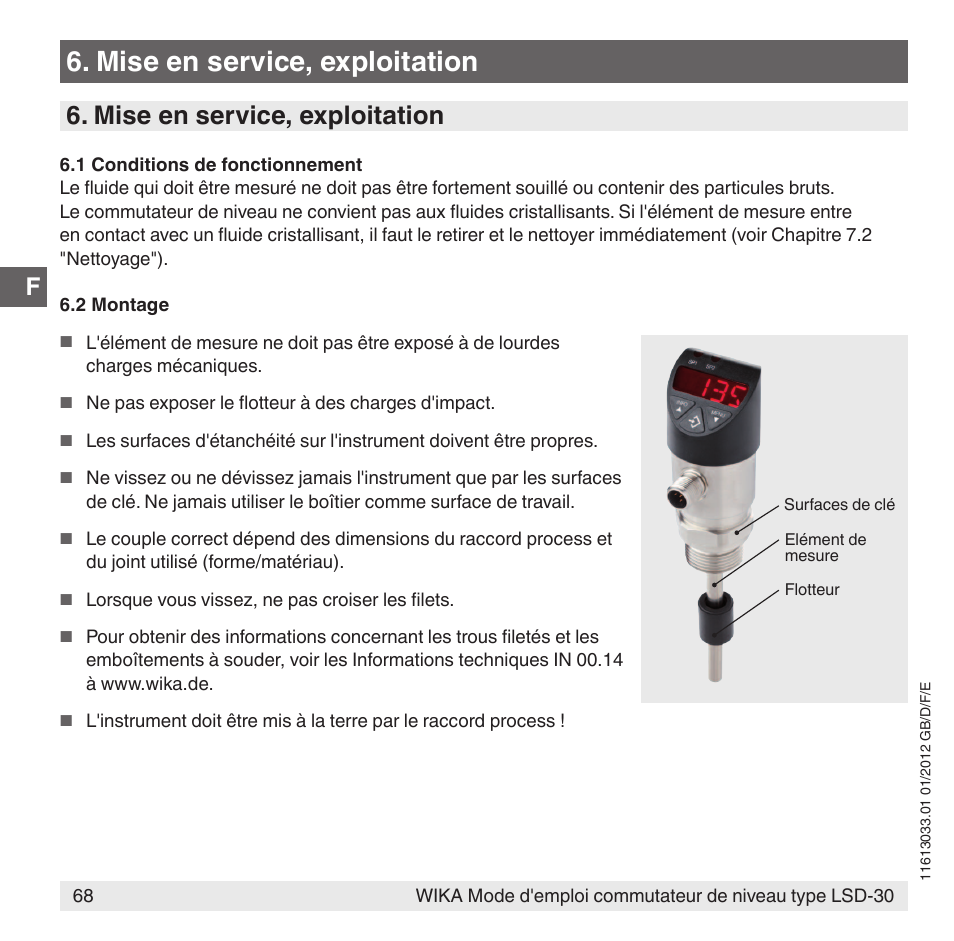 Mise en service, exploitation | WIKA LSD-30 User Manual | Page 68 / 104
