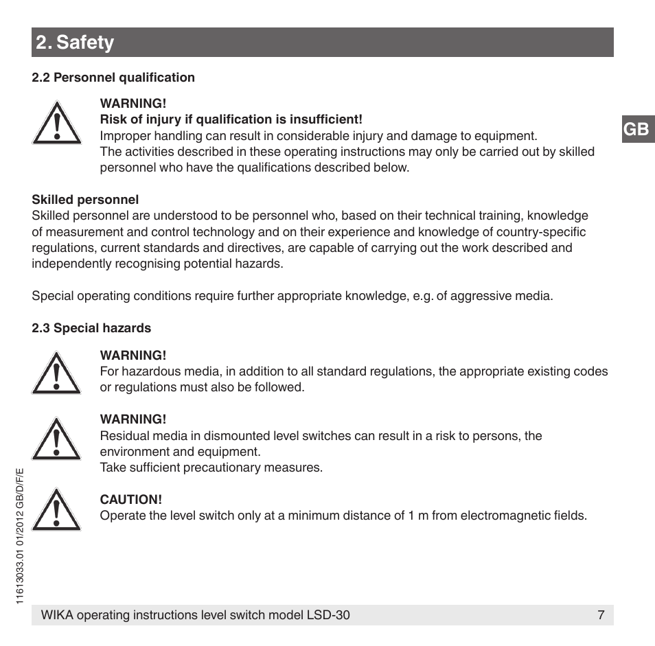 Safety | WIKA LSD-30 User Manual | Page 7 / 104